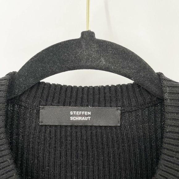 Steffen Schraut Wool Ribbed Asymmetric Hem Sweater Sz 40 Black Crewneck Pullover - Picture 6 of 9